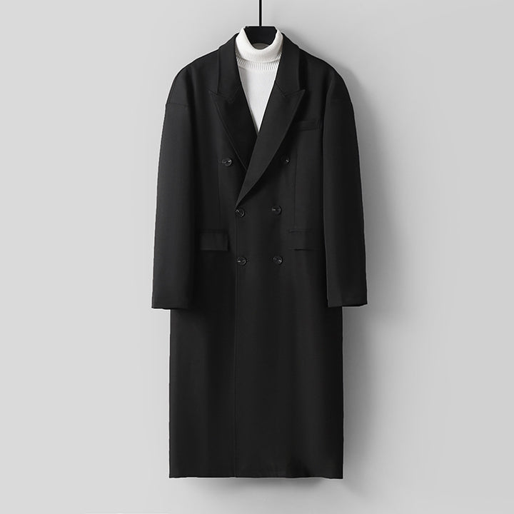 Herren Doppelreihiger Longline-Mantel aus Wollmix mit schmalem Schalkragen Echoarchiv