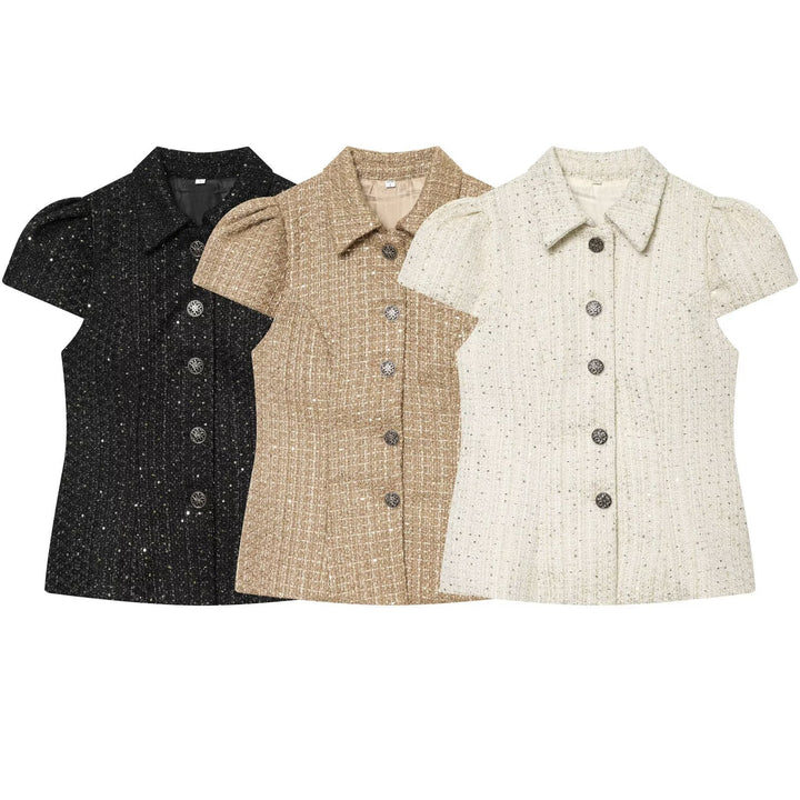 Damen elegante Bluse mit strukturiertem Gewebe und dekorativen Knöpfen Echo Archiv