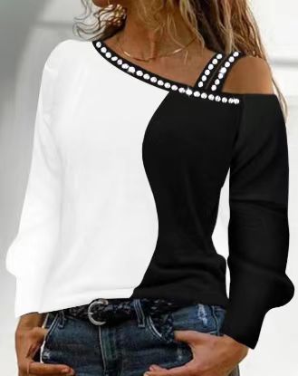 Damen Trendy Asymmetrisches Oberteil mit Strassbesatz Echoarchiv