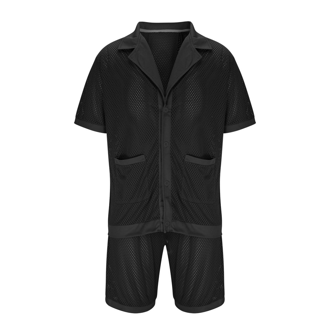 Damen Luftiges Netz-Pyjama-Set mit praktischen Taschen und Knopfleiste Echoarchiv