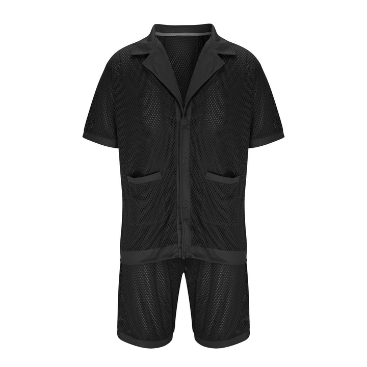 Damen Luftiges Netz-Pyjama-Set mit praktischen Taschen und Knopfleiste Echoarchiv