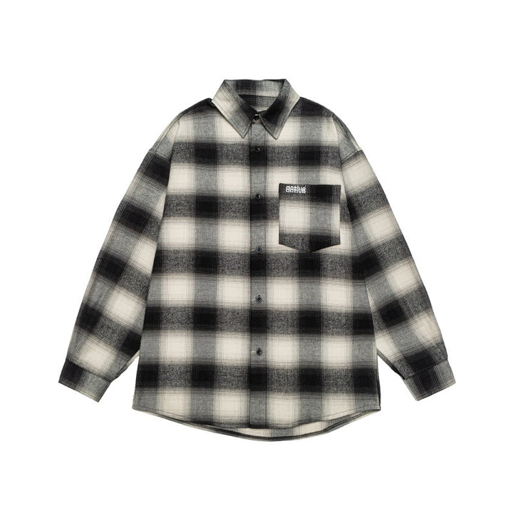 Unisex Karo-Flanell-Hemdjacke im Oversize-Kastenschnitt mit abgerundetem Saum Echoarchiv