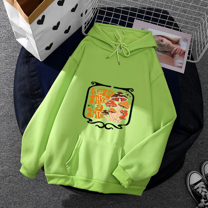 Damen leichter Oversize Kapuzenpullover mit Herz‑EKG‑Motiv, langen Kordeln und elastischem Bund – Auréline