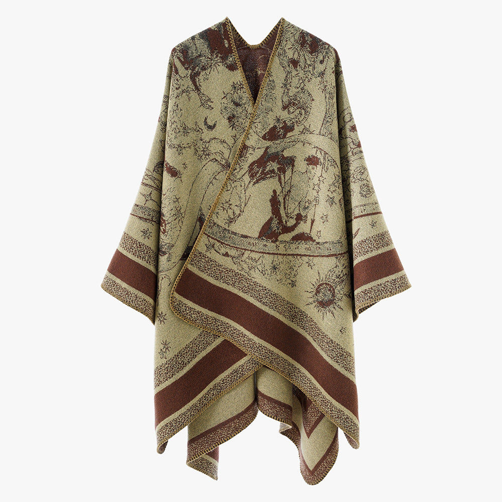 Damen Jacquard-Capeponcho mit doppelseitiger Webstruktur und V‑Ausschnitt – Avérine