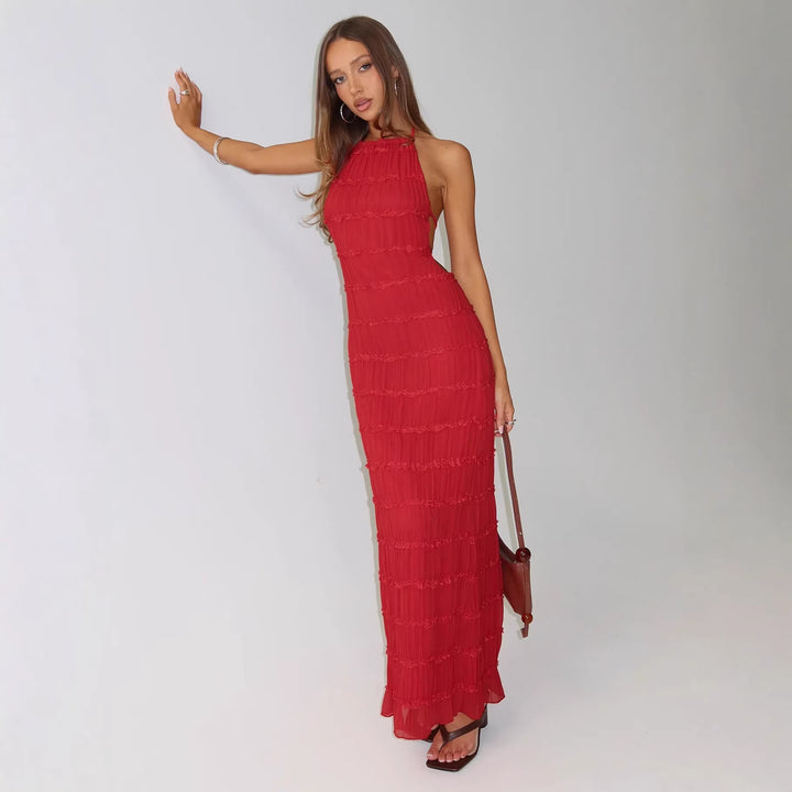 Damen Maxikleid mit schulterfreiem Design und fließenden Rüschen Echo Archiv