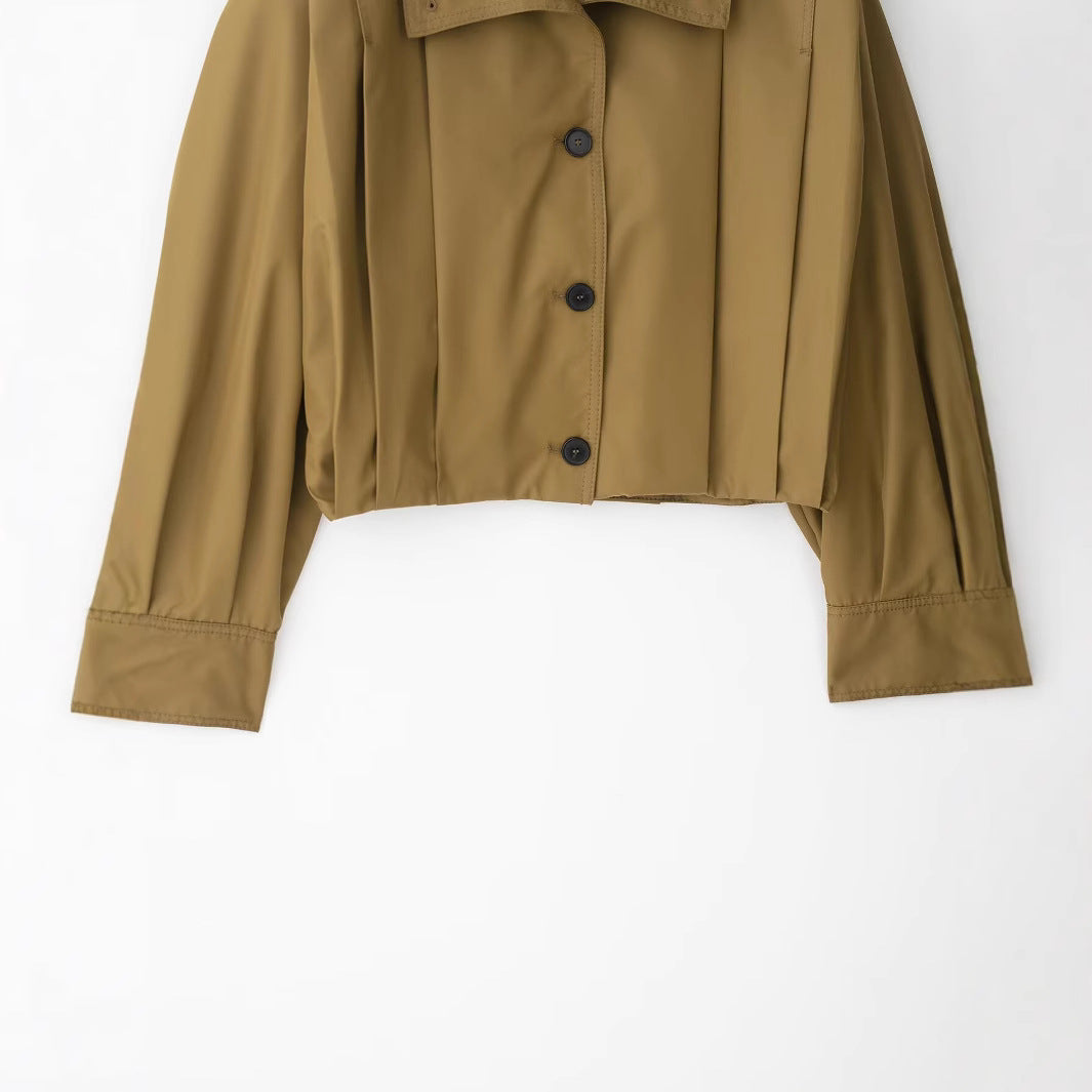 Damen Kurzgeschnittene Trenchjacke im Boxy-Schnitt mit breitem Revers und Epauletten Echoarchiv