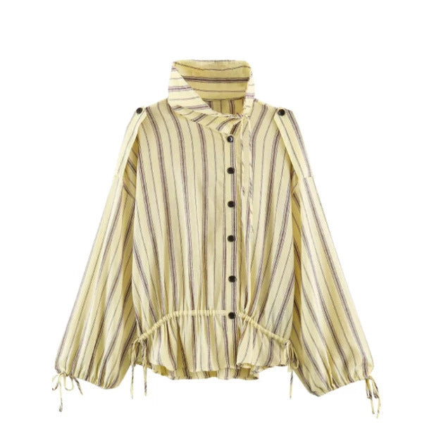 Damen Gestreiftes Zweiteiliges Loungewear-Set mit Oversize-Hemdjacke und Tunnelzug-Hose Echoarchiv
