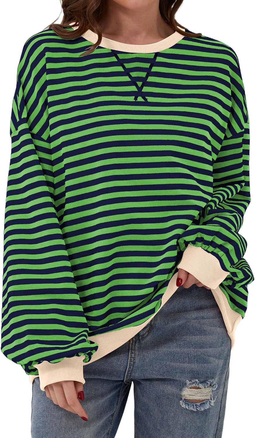 Damen Lässiger Sweatshirt mit bunten Streifen und weitem Schnitt – Avérine