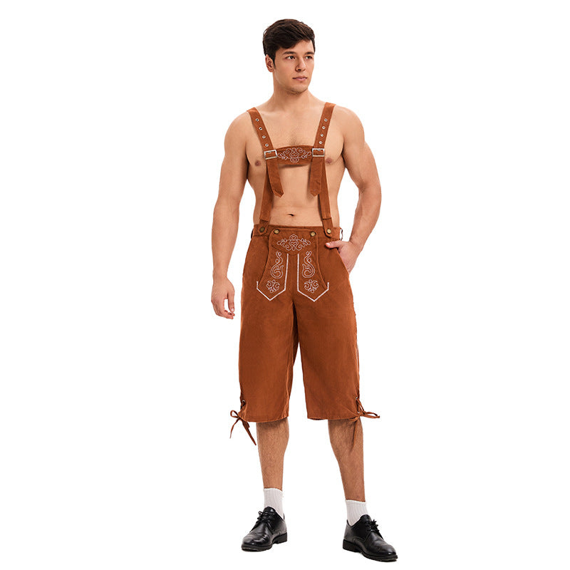 Herren nan traditionelle kurze Trachtenlederhose mit bestickten verstellbaren Hosenträgern Echo Archiv