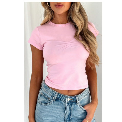 Damen körperbetontes Basic-T-Shirt mit geripptem Stoff Echo Archiv