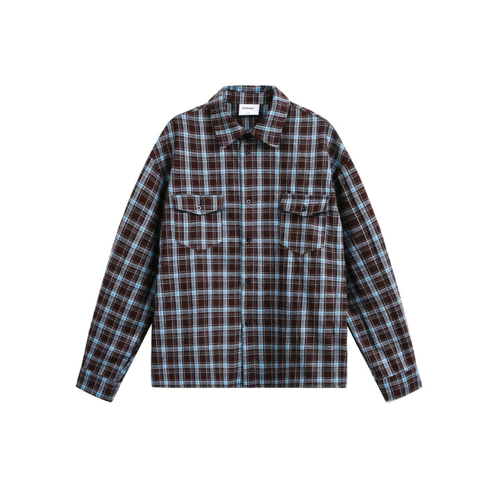 Herren Karierter Flanell-Overshirt-Jacke mit aufgesetzten Brusttaschen Echoarchiv