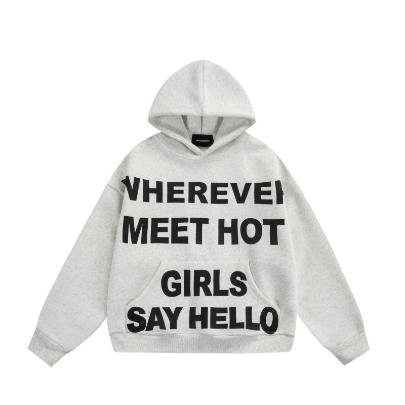 Unisex Oversize-Kapuzenpullover mit großflächigem Sloganprint und Kängurutasche Echoarchiv
