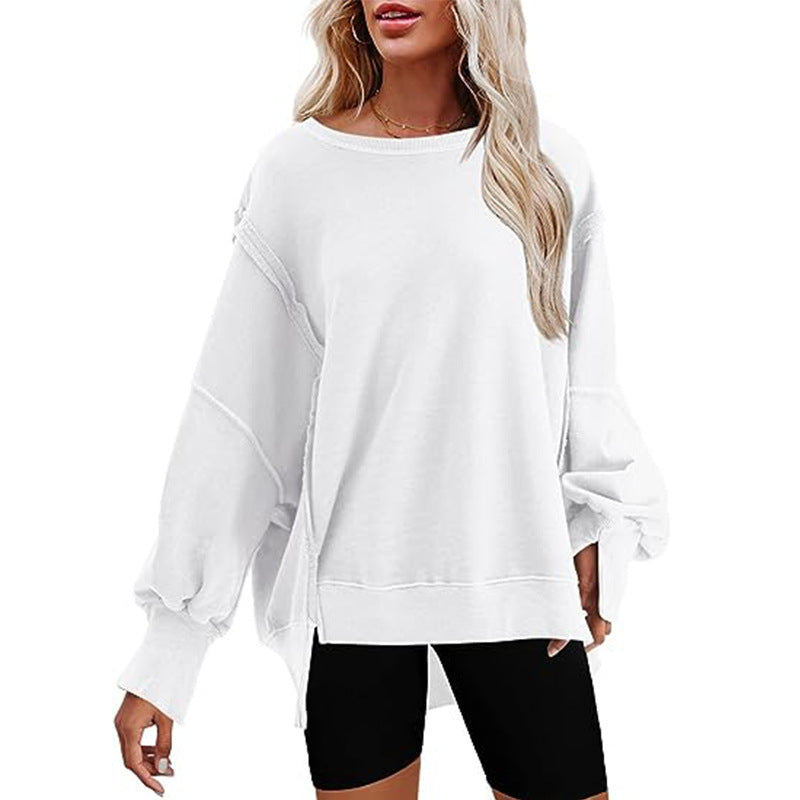 Damen Oversized Sweatshirt mit Ballonärmeln, seitlichen Schlitzen und offenen Kanten Echoarchiv