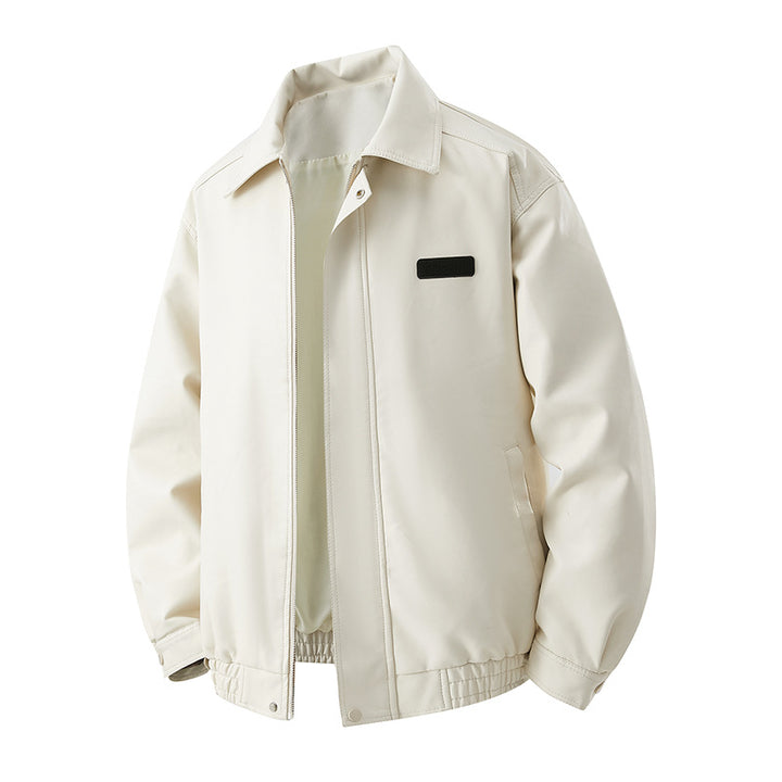 Herren Minimalistische Kunstleder-Blousonjacke mit Hemdkragen, verdecktem Reißverschluss & elastischem Saum Echoarchiv