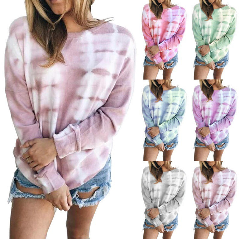 Damen Lockeres Batik-Sweatshirt mit Rundhalsausschnitt, Oversize-Schnitt und Baumwollmischung – Avérine