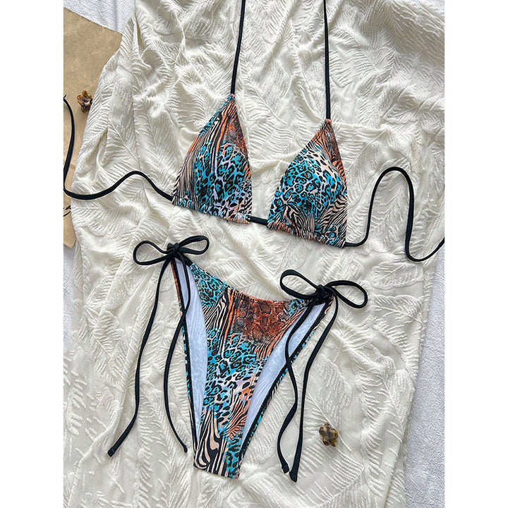 Damen Triangel-Bikini mit exotischem Tierdruck und verstellbaren Bindebändern Echo Archiv