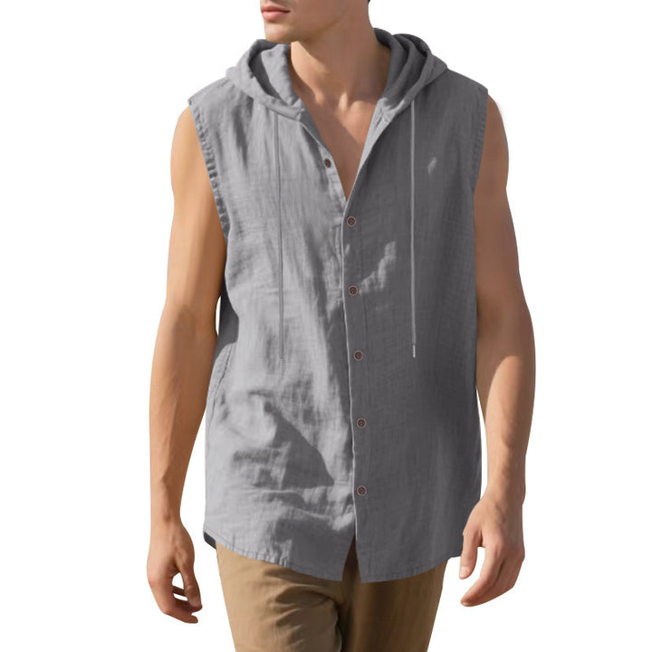 Herren ärmelloses Kapuzenshirt mit Knopfleiste und lässigem Stil Echoarchiv