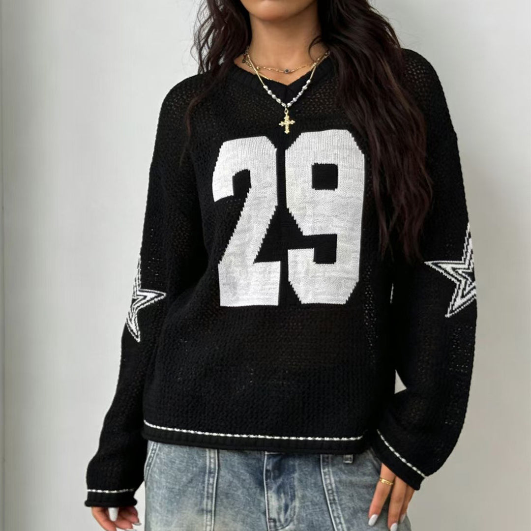 Damen lässiger Oversized Pullover mit grafischem Muster Echo Archiv