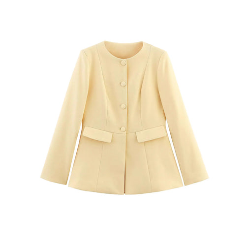 Damen nan taillierter Blazer mit Rundhalsausschnitt, verdeckter Knopfleiste, Pattentaschen und taillierter Kellerfalte Echo Archiv