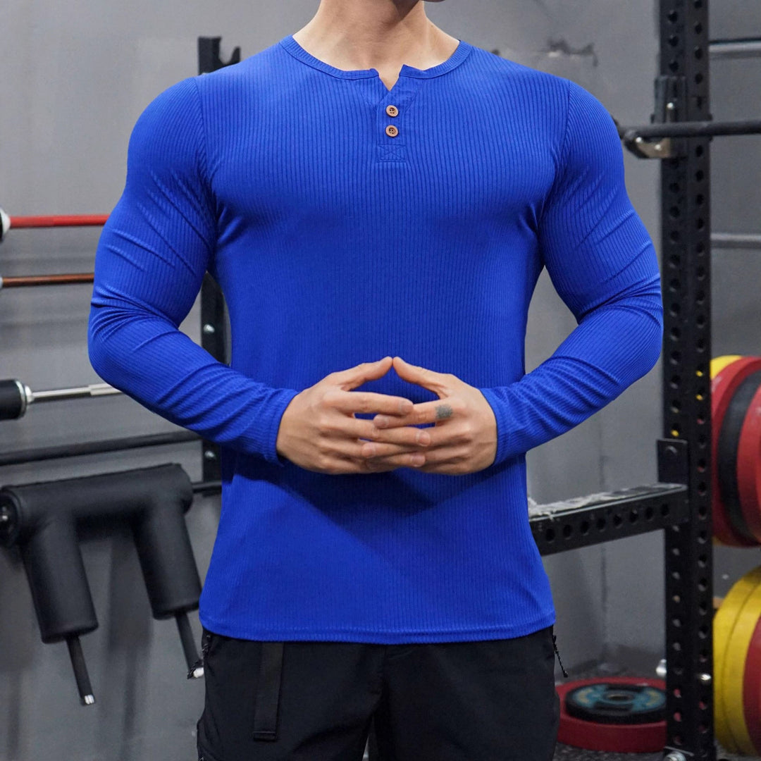 Herren Langarm Henley-Shirt mit strukturiertem Rippdesign Echoarchiv