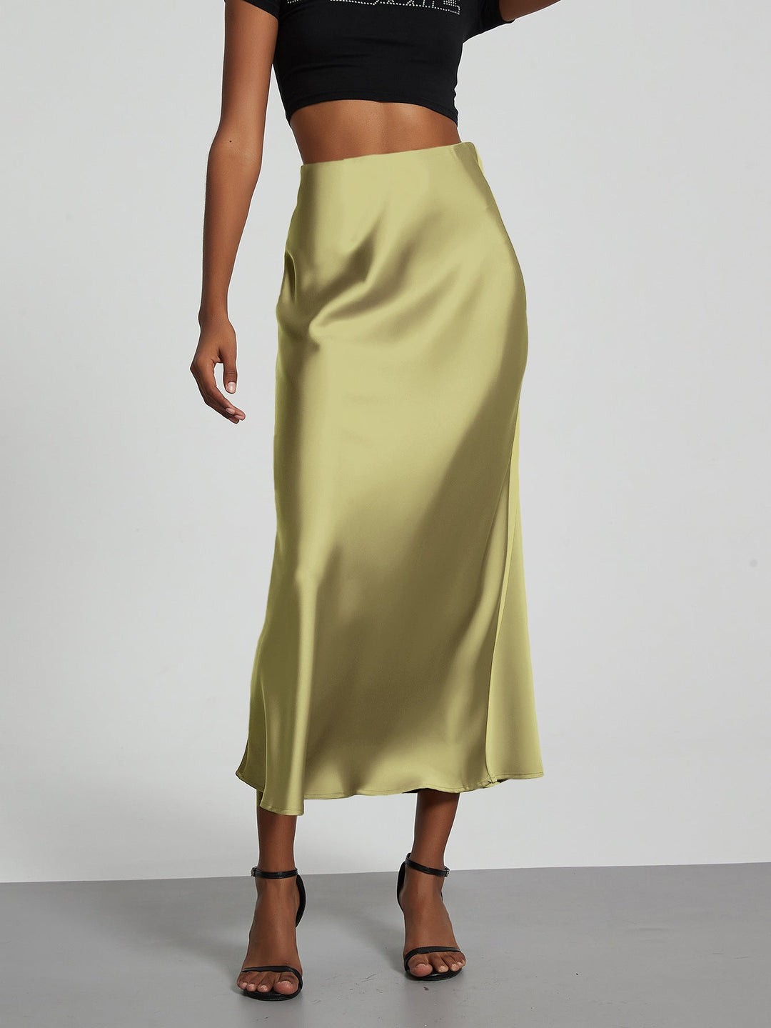 Damen Stilvolle Satin-Stretchrock mit hohem Bund und fließendem Schnitt Echoarchiv