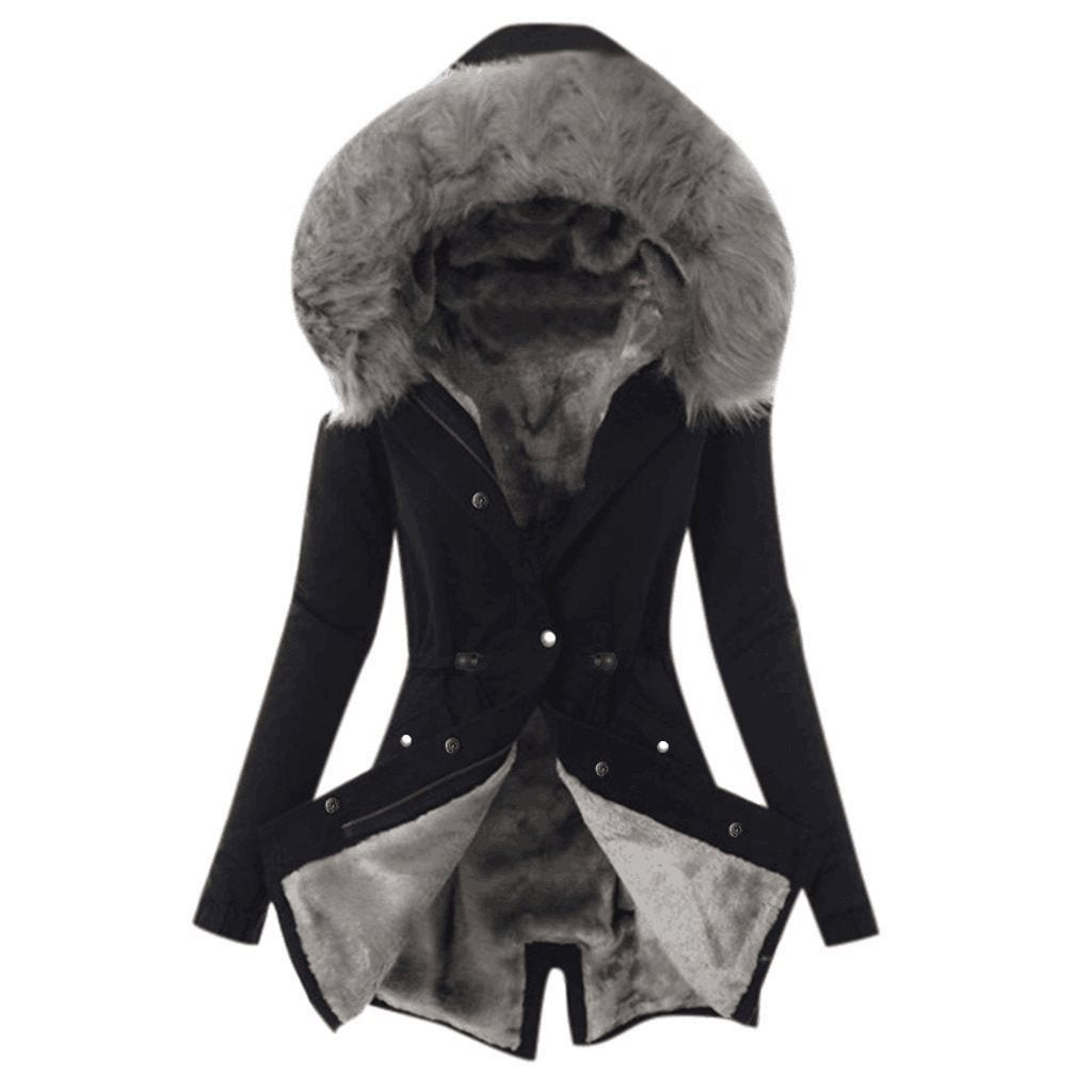 Damen Taillierter Winterparka mit kuscheligem Teddyfutter und großer Kapuze Echo Archiv