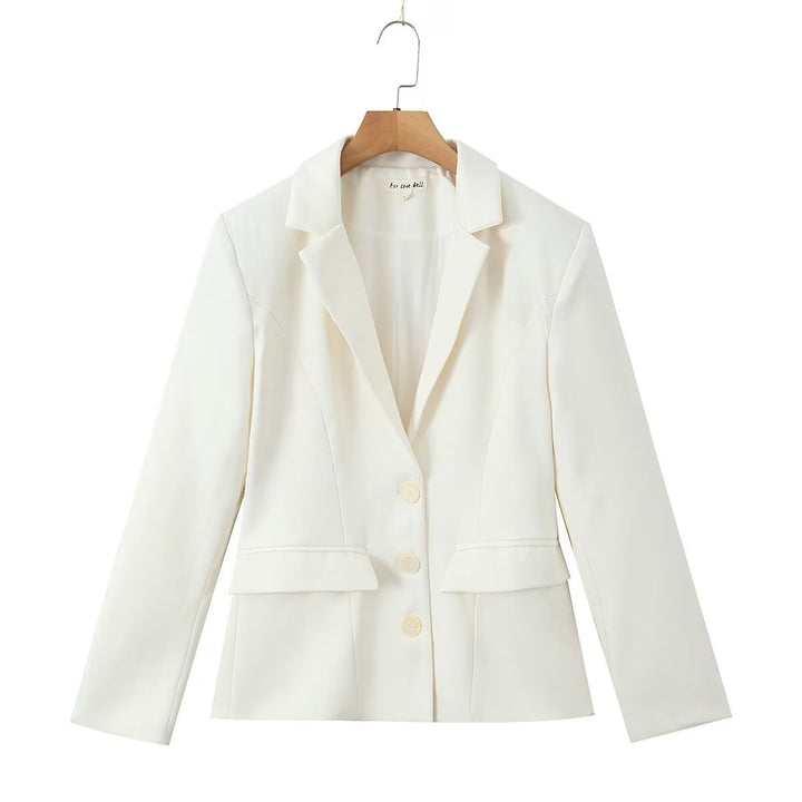 Damen taillierter Einreihiger Blazer mit Wiener Nähten, Pattentaschen und dekorativen Knöpfen – Valéne