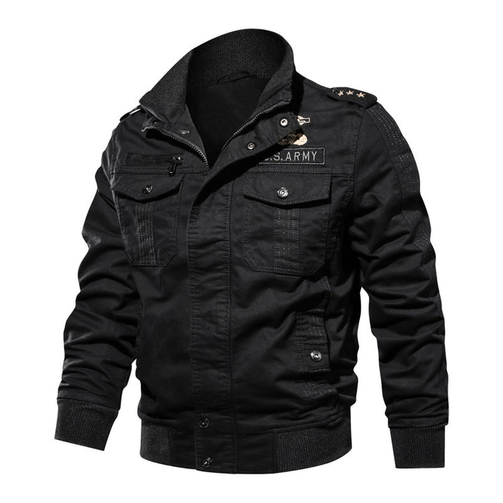 Herren Canvas-Fieldblouson mit hochschließendem Kragen, Schulterepauletten und versteckter Reißverschluss – Taviero