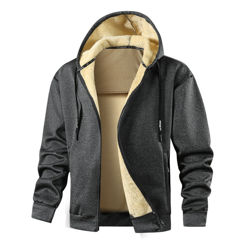 Herren Kapuzen-Sweatjacke mit wärmender Teddy-Innenfütterung, Zwei-Wege-Reißverschluss & gerippten Bündchen Echoarchiv