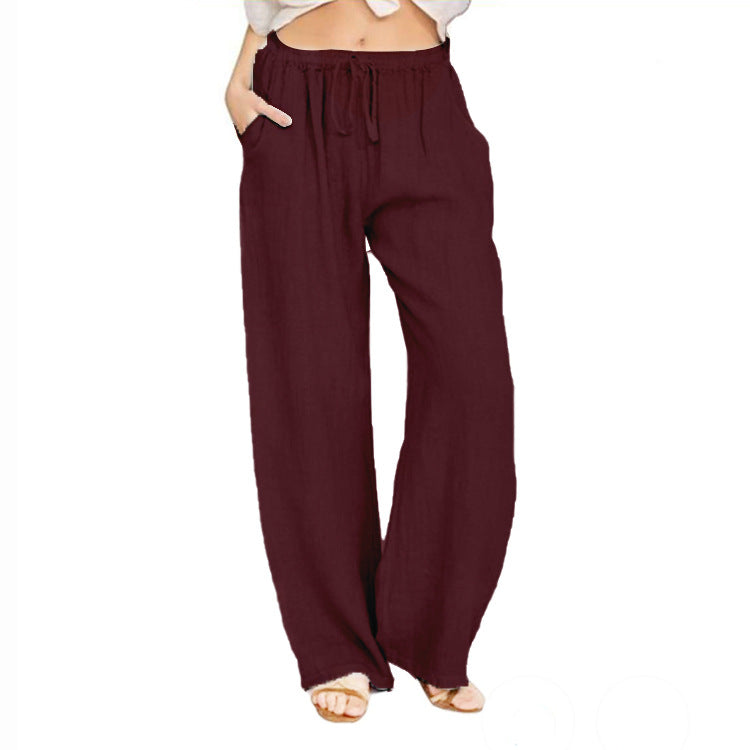 Damen nan weite Leinenhose mit elastischem Bund Kordelzug und Seitentaschen Echo Archiv
