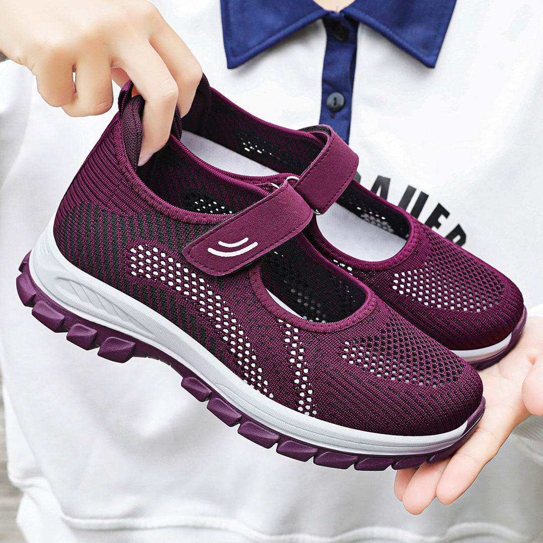 Damen nan atmungsaktive Strick-Mary-Jane Walkingsneaker mit Klettverschluss und dämpfender Leichtlaufsohle Echo Archiv
