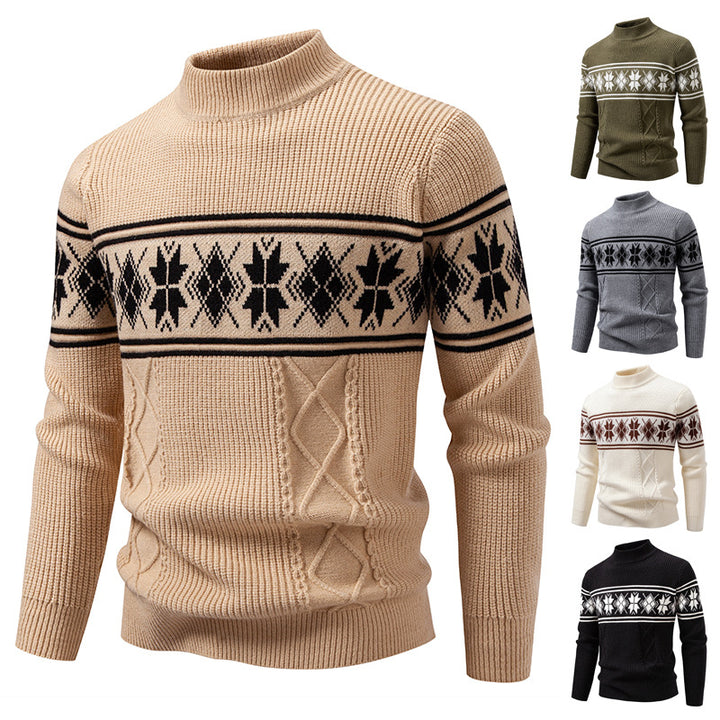 Herren nan Winter-Strukturpullover mit kurzem Stehkragen und Norwegermuster Echo Archiv