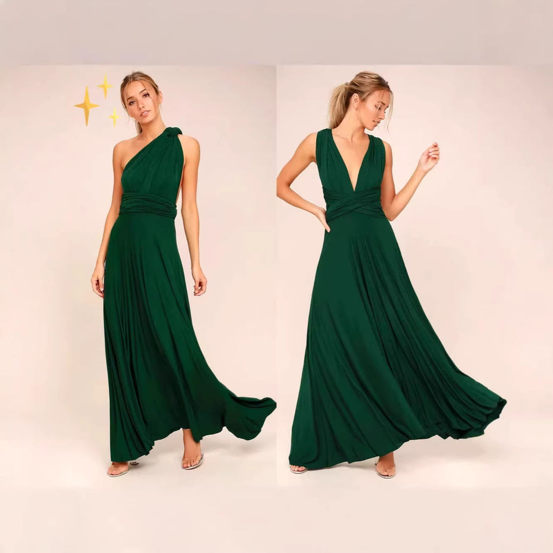 Damen elegantes Rundhals-Maxikleid mit variablen Trägeroptionen und fließendem Schnitt Echo Archiv