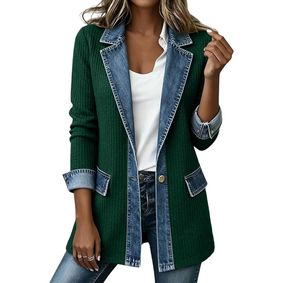 Damen Strickblazer mit Jeansbesatz und tailliertem Schnitt Echo Archiv