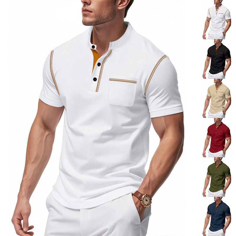 Herren Polo-Shirt mit modischem Henley-Kragen und praktischer Brusttasche Echoarchiv