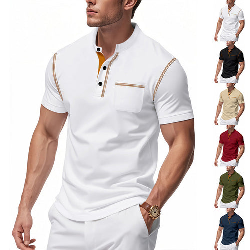 Herren Polo-Shirt mit modischem Henley-Kragen und praktischer Brusttasche Echoarchiv