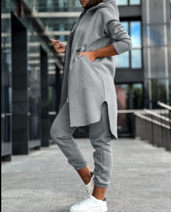 Damen Kapuzenmantel und High-Waist Jogginghose Lounge-Set – Montévia