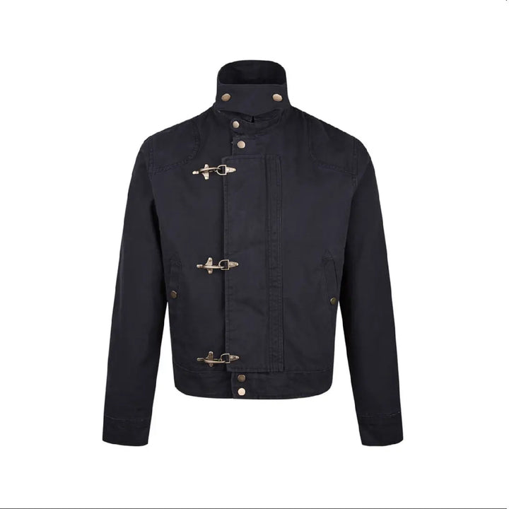 Herren modische Kurzjacke mit innovativen Schnallen und praktischem hochgeschlossenem Kragen Echoarchiv