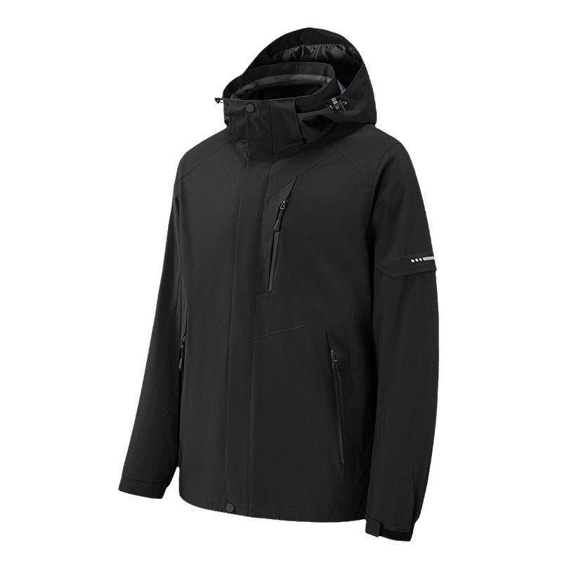 Herren wasserdichte dreilagige Softshell-Outdoorjacke mit verstellbarer Kapuze und verschweißten Reißverschlüssen Echo Archiv