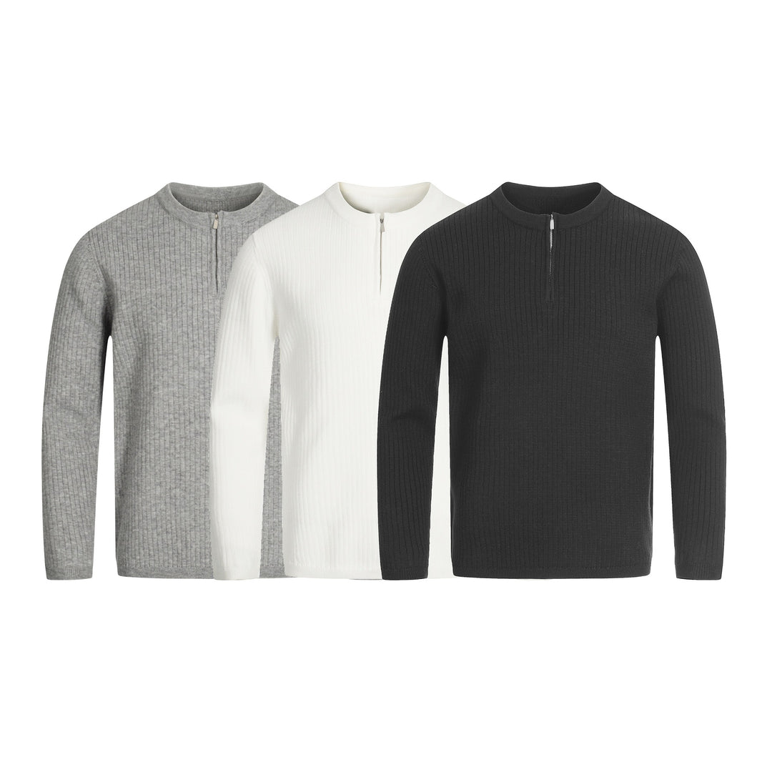 Unisex Rippstrick-Halbzip-Pullover mit schmaler Silhouette und Troyerkragen Echoarchiv