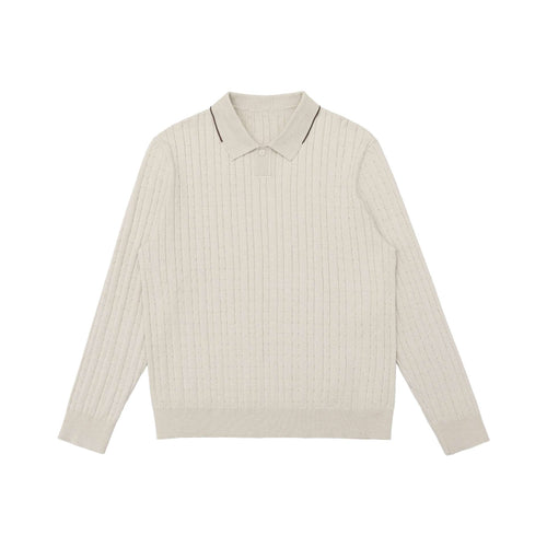 Herren Zopfstrick-Polokragenpullover mit halber Knopfleiste Echoarchiv