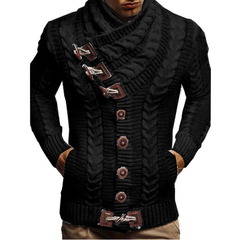Herren Grobstrickjacke mit kreativem Schalkragen und Knopfdetails Echoarchiv