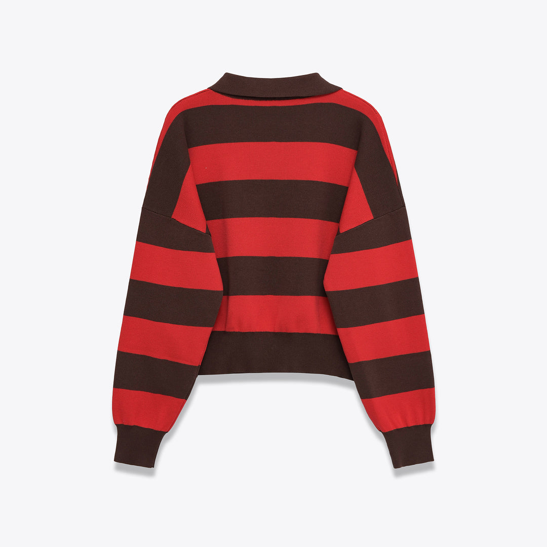 Damen Cropped Oversize Rugby-Pullover mit Polokragen und tiefem V‑Ausschnitt Echoarchiv