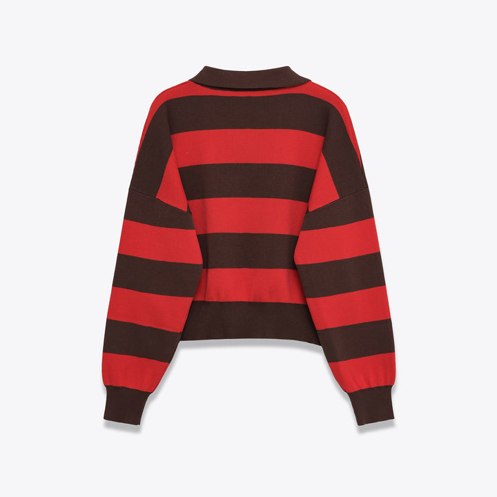Damen Cropped Oversize Rugby-Pullover mit Polokragen und tiefem V‑Ausschnitt Echoarchiv