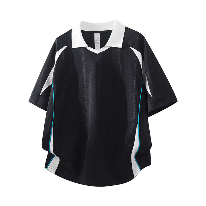 Herren Sportives Oversize-Poloshirt mit V-Ausschnitt, Kontrastpaspeln und atmungsaktivem Material Echo Archiv
