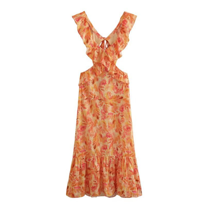 Damen Maxikleid mit weichem V-Ausschnitt und verspieltem Volant Echo Archiv