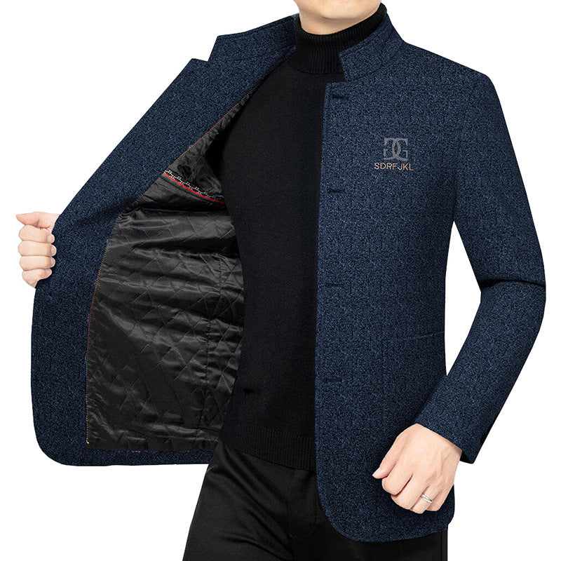 Herren Moderner Stehkragen-Blazer im Travel-Stil mit wattierter Innenfütterung – Tianoro