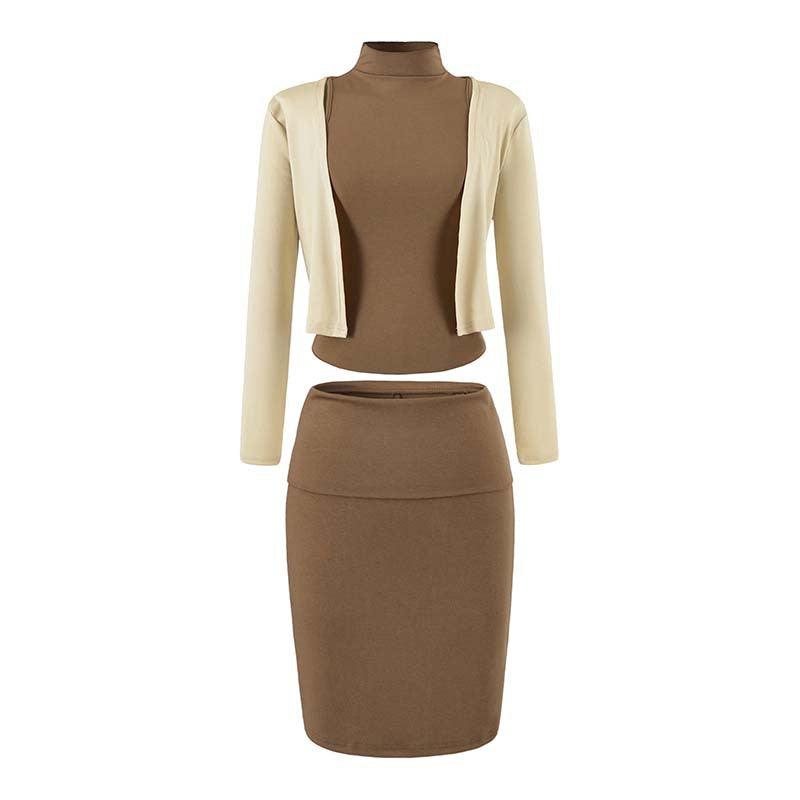 Damen Zweiteiliges Business-Strickset mit Rollkragen-Top, Bolero und Bleistiftrock Echoarchiv