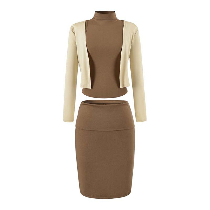 Damen Zweiteiliges Business-Strickset mit Rollkragen-Top, Bolero und Bleistiftrock Echoarchiv