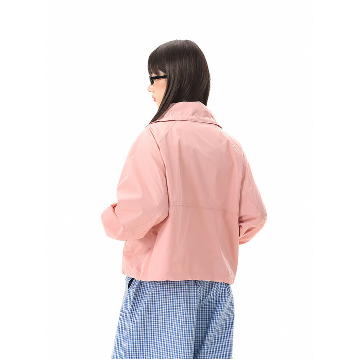 Damen Leichte Cropped Übergangsjacke mit hohem Stehkragen und Reißverschlusstaschen Echoarchiv